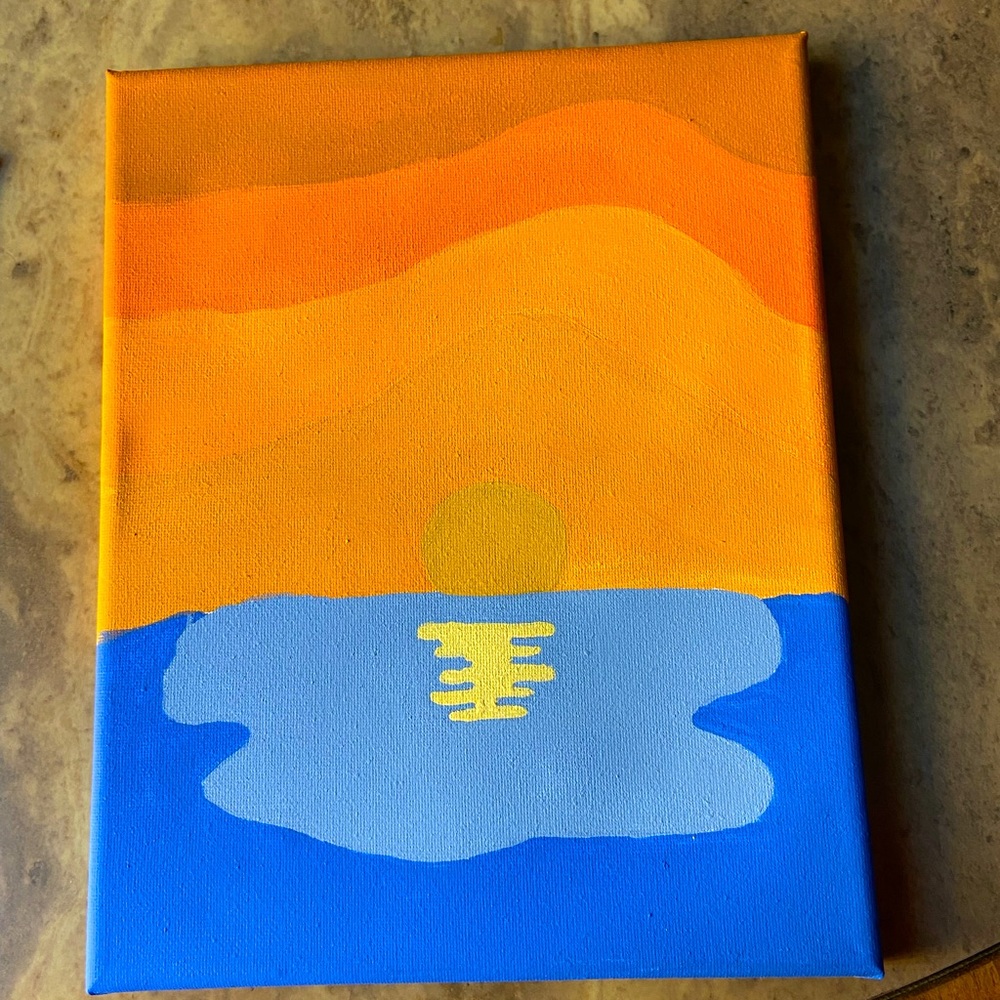 Sunset over water painting